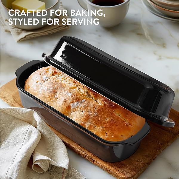 NAVARIS BREAD PAN WITH LID – CERAMIC BAKEWARE TIN FOR BAKING HOMEMADE SOURDOUGH LOAVES – STONEWARE LOAF PANS OR CAKE DISHES FOR OVEN – DISHWASHER SAFE TINS – 13.3 X 5.5(34 X 14CM)