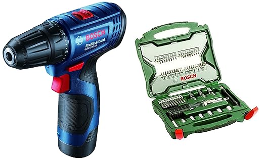 Bosch 06019G80F1 GSR120-Li Cordless Drill Driver, 12V Single Battery with Bosch Extendable Screwdriver Set (65-Pieces)