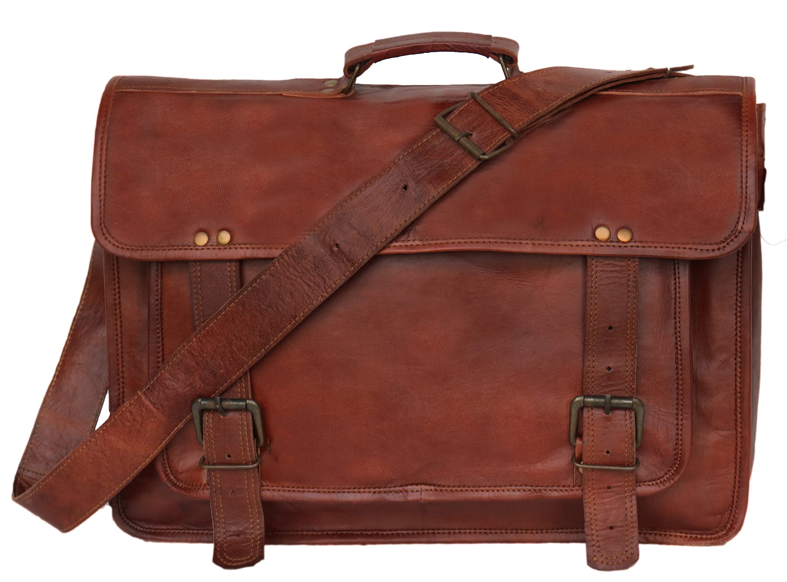 18" Leather Messenger Bag Laptop case Office Briefcase Gift for Men Computer Distressed Shoulder Bag