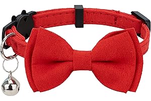 Gyapet Cat Collar with Bow Tie Bell Breakaway Kitten Small Pet Safety Solid Wedding Basic Pure Color Suede Soft Adjustable [1pc] Red