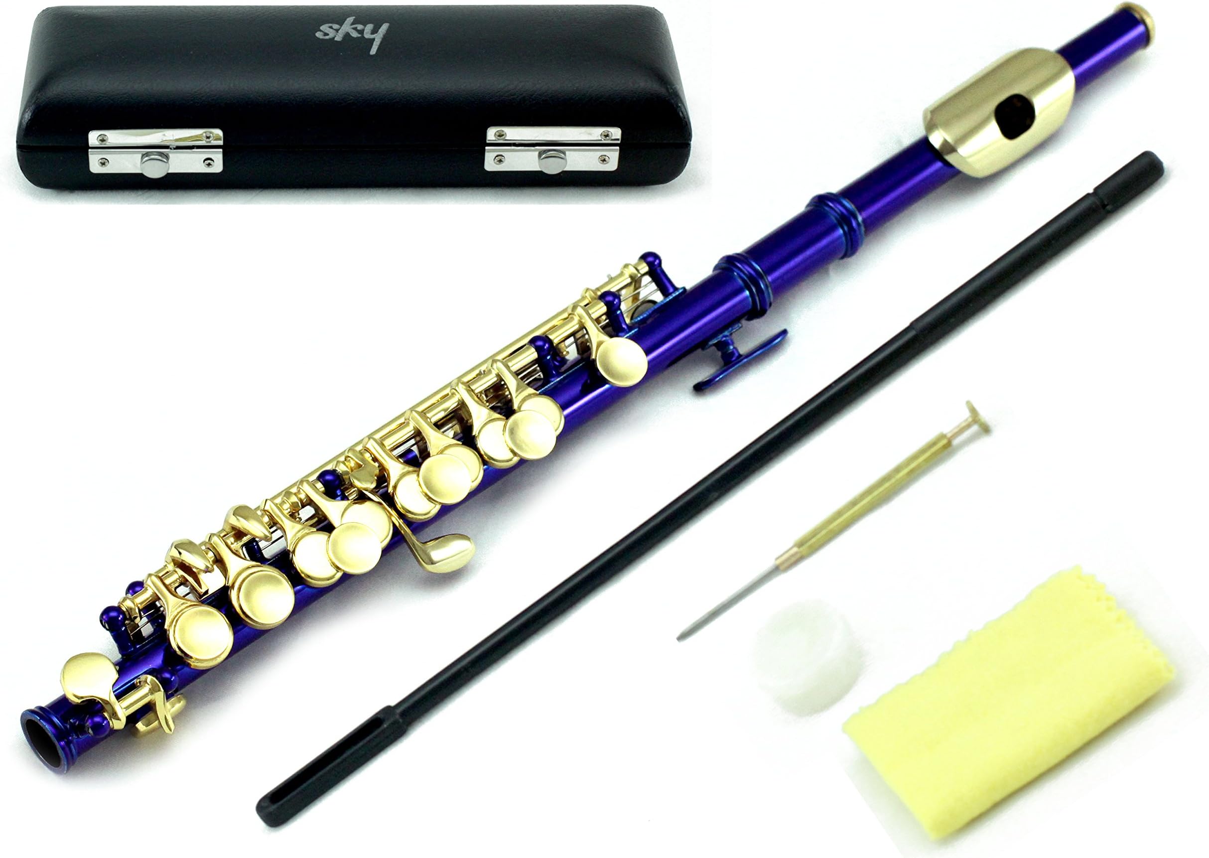 Sky(Paititi) Band Approved Ocean Blue Laquer with Gold KeysPiccolo Key of C with Hard Case, Cloth, Cleaning Rod, Joint Greasae and Screw Driver, Guarantee Top Quality Sound