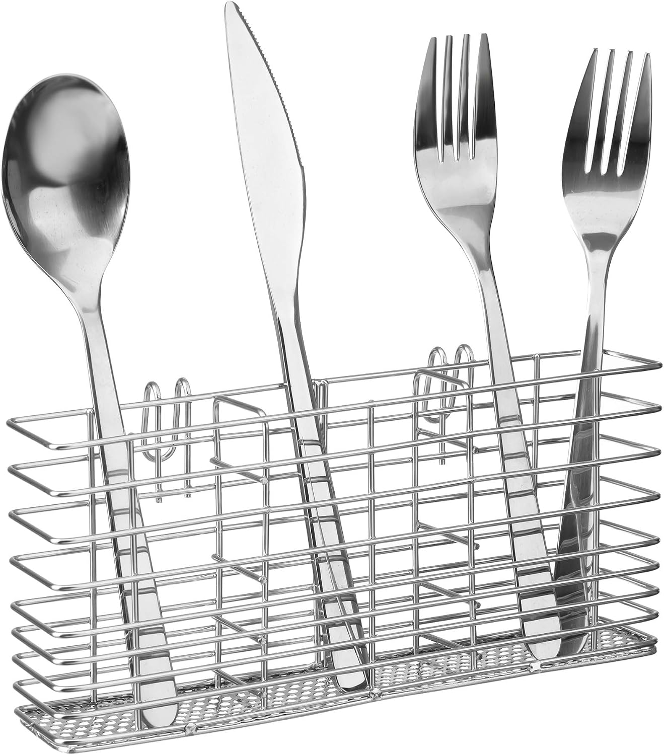 iPEGTOP Cutlery Utensil Holder, Flatware Silverware Organizer Drainer Rack with Hooks