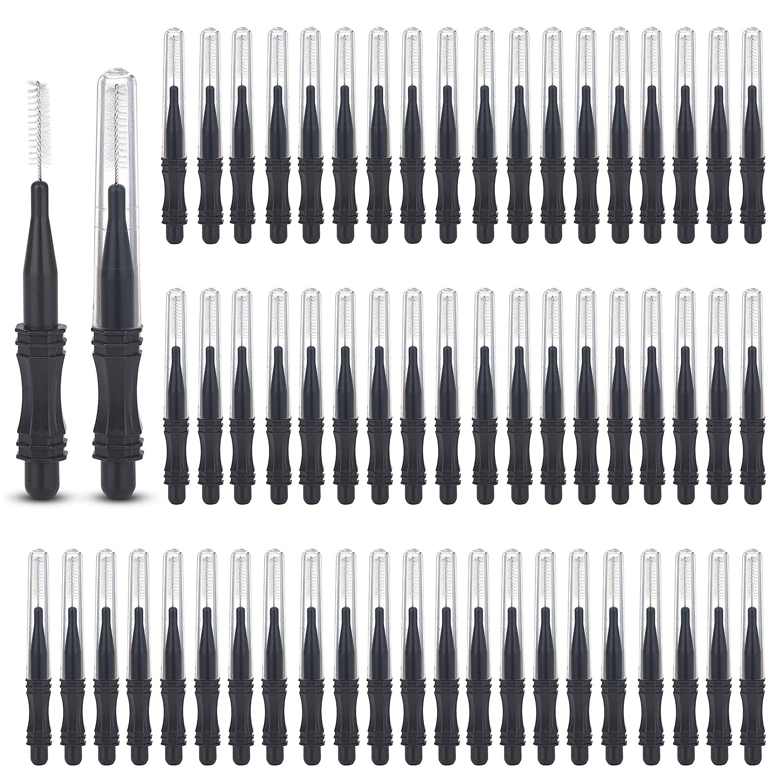 60 Pieces Micro Eyebrow Brush with Cap Brow Lamination Brush Mascara Brush Eyelash Spoolie Brush Tool for Lash Filler, Lifting Extension - Black