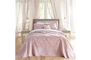 BrylaneHome Bedding Lightweight All Season Modern Amelia Quilted Damask Oversized Ultra Soft Bedspread - King, Pale Rose