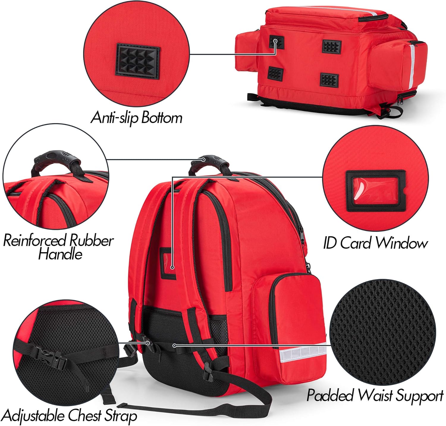 Trunab First Aid Bag Trauma Backpack Empty, Medical Emergency Kits Storage Jump Bag Pack for EMT EMS, Police, Firefighters - Image 3