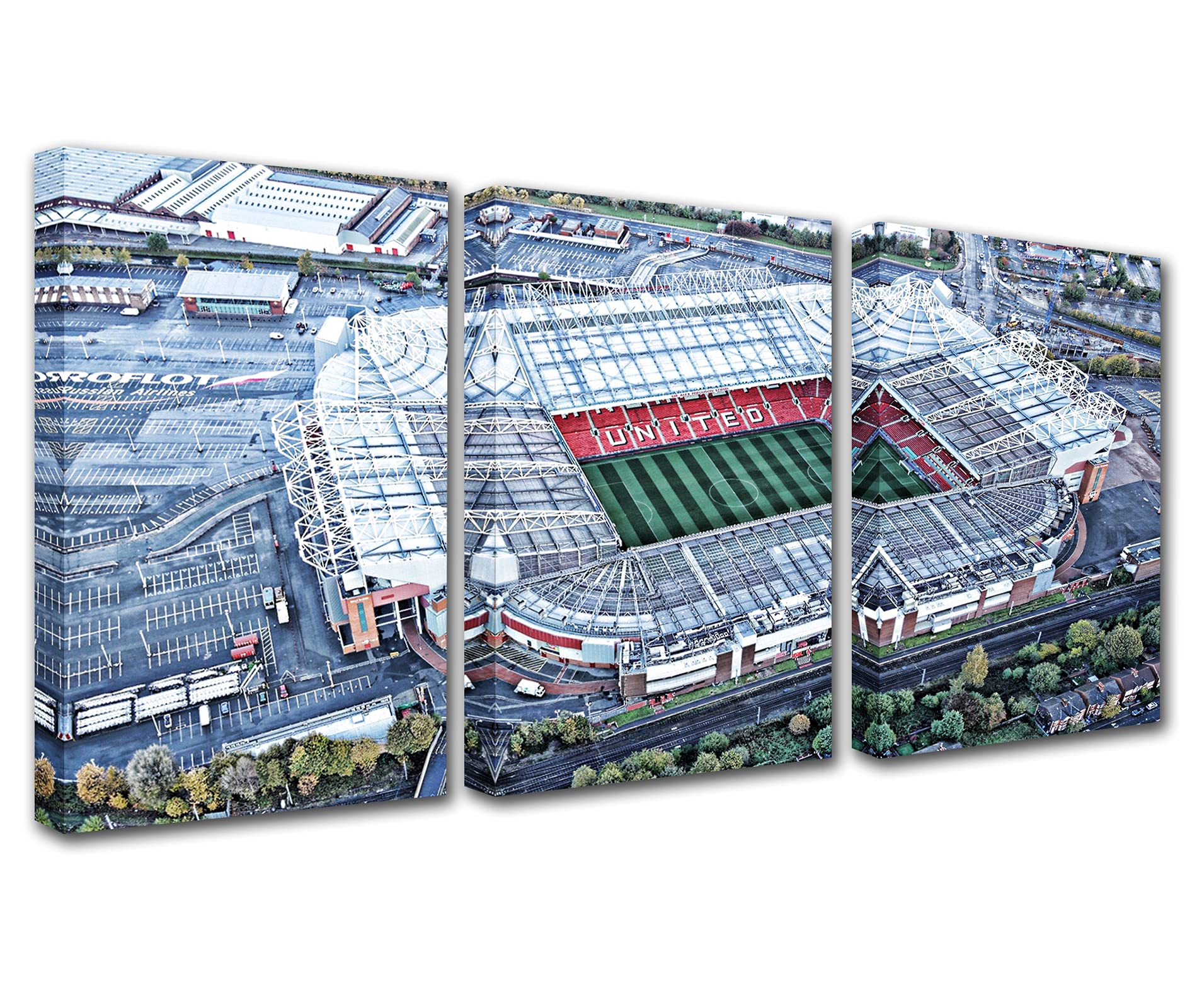Old Trafford Football Stadium Painting Picture Wall Art 3 Pieces Canvas Art Wall Decoration Contemporary Art Home Decoration Framed Gallery Parcel Stretching Ready to Hang Posters 42×20Inch
