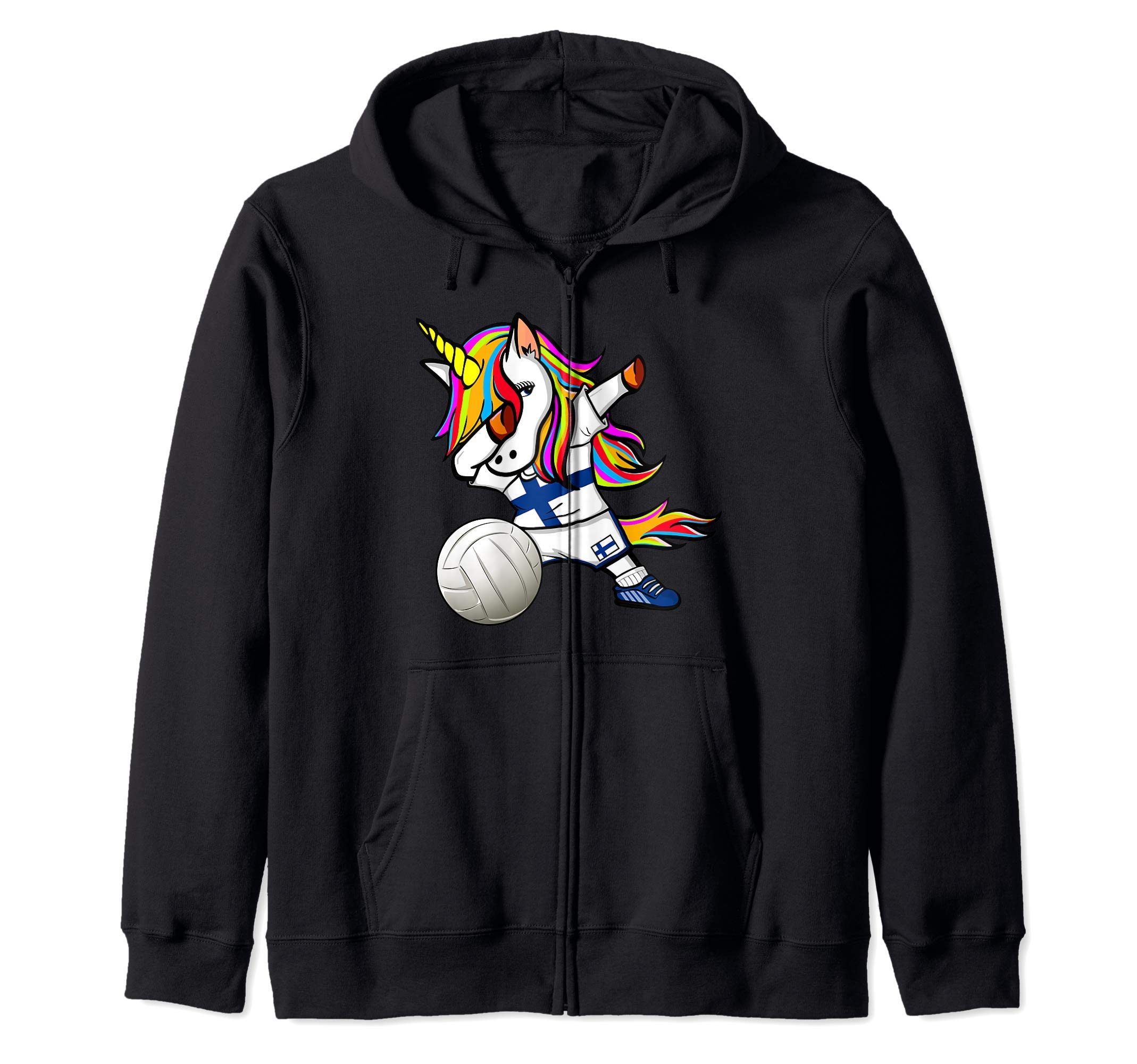 Dabbing Unicorn Finland Volleyball Fans Jersey Finnish Flag Zip Hoodie