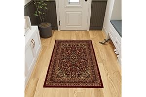 OTTOMANSON Machine Washable Medallion Oriental Design Non-Slip Rubberback 3x5 Traditional Area Rug for Living Room, Bedroom, Kitchen, 3'3" x 5', Red