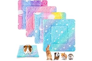 Augshy 4 Pcs Rainbow Mat Set for Rabbits and Guinea Pigs, Soft Fleece Sleeping Pads 7.87" x 7.87" (25x25 cm) for Small Animal