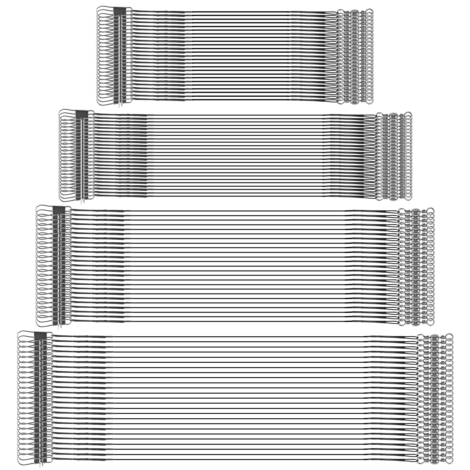 Iyowei 100 PCS Fishing Wire Leaders, 15/20/25/30cm Stainless Steel Wire Traces for Pike Fishing Tackle with Rolling Swivels and Snaps