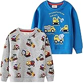 VZF Toddler Boy Long Sleeve Sweatshirt 2-6Y Boys Cotton Sweat Shirt Kids Dinosaur Truck Print Sweater Pullover Tops