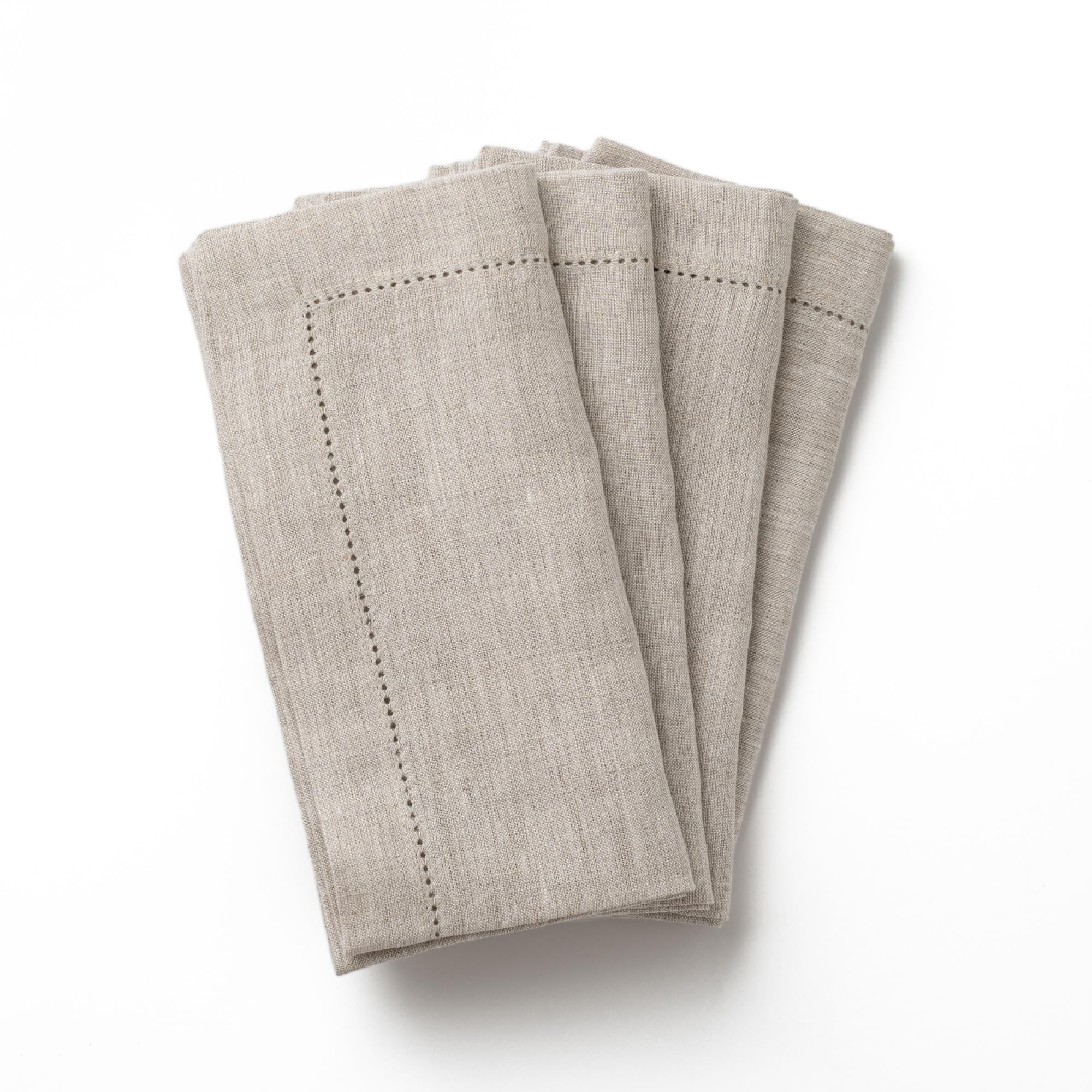 CLIO & CLOVER Napkins - Natural Napkins set of 4 - Pure Linen Hemstitched luxury design - From London-based brand, Clio and Clover
