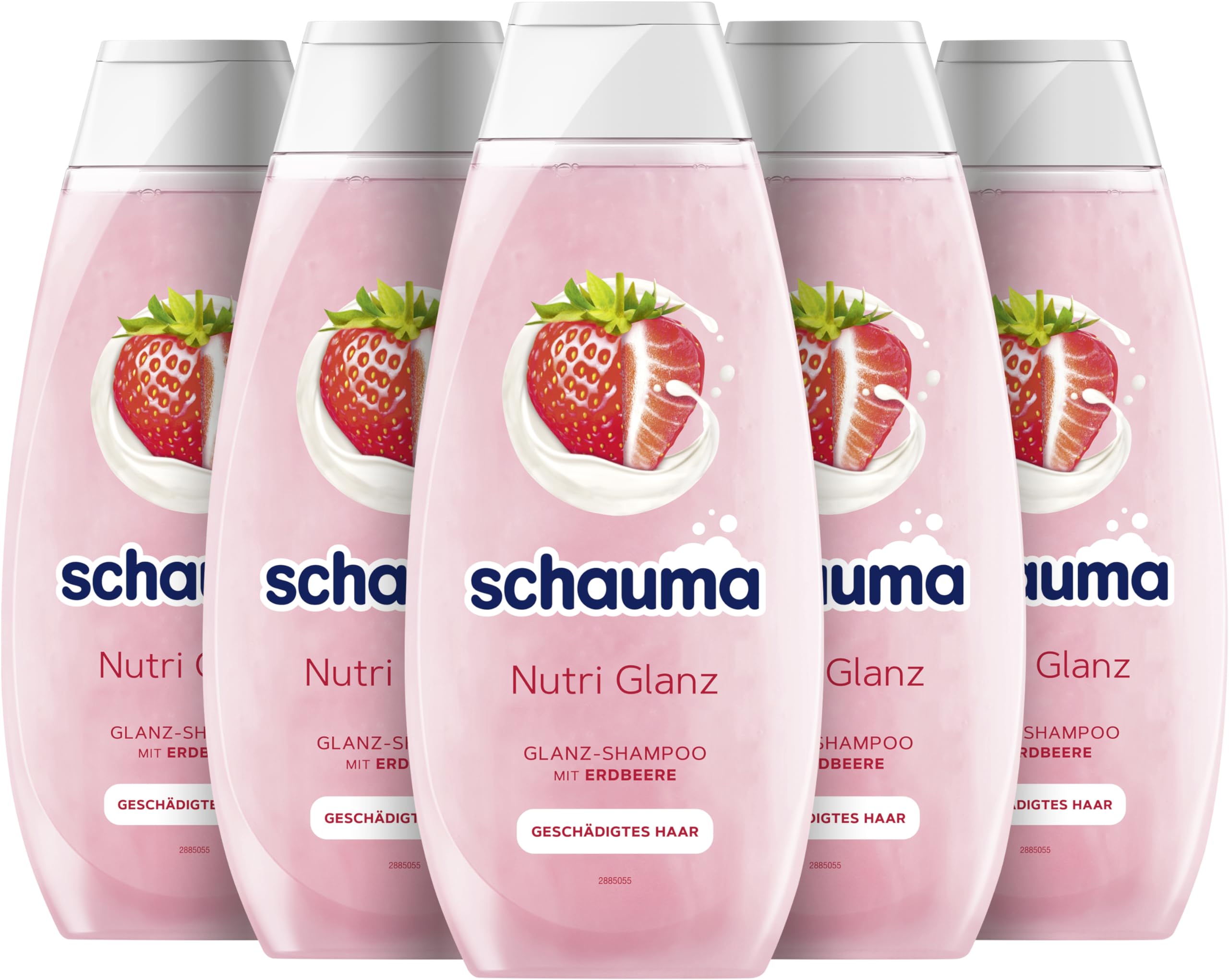 Schauma Schwarzkopf Nutri Shine Repair Shampoo (5 x 400 ml), Hair Shampoo Repairs and Restores Damaged Hair Intensively, Hair Repair Shampoo with Strawberry Extract and Almond Milk