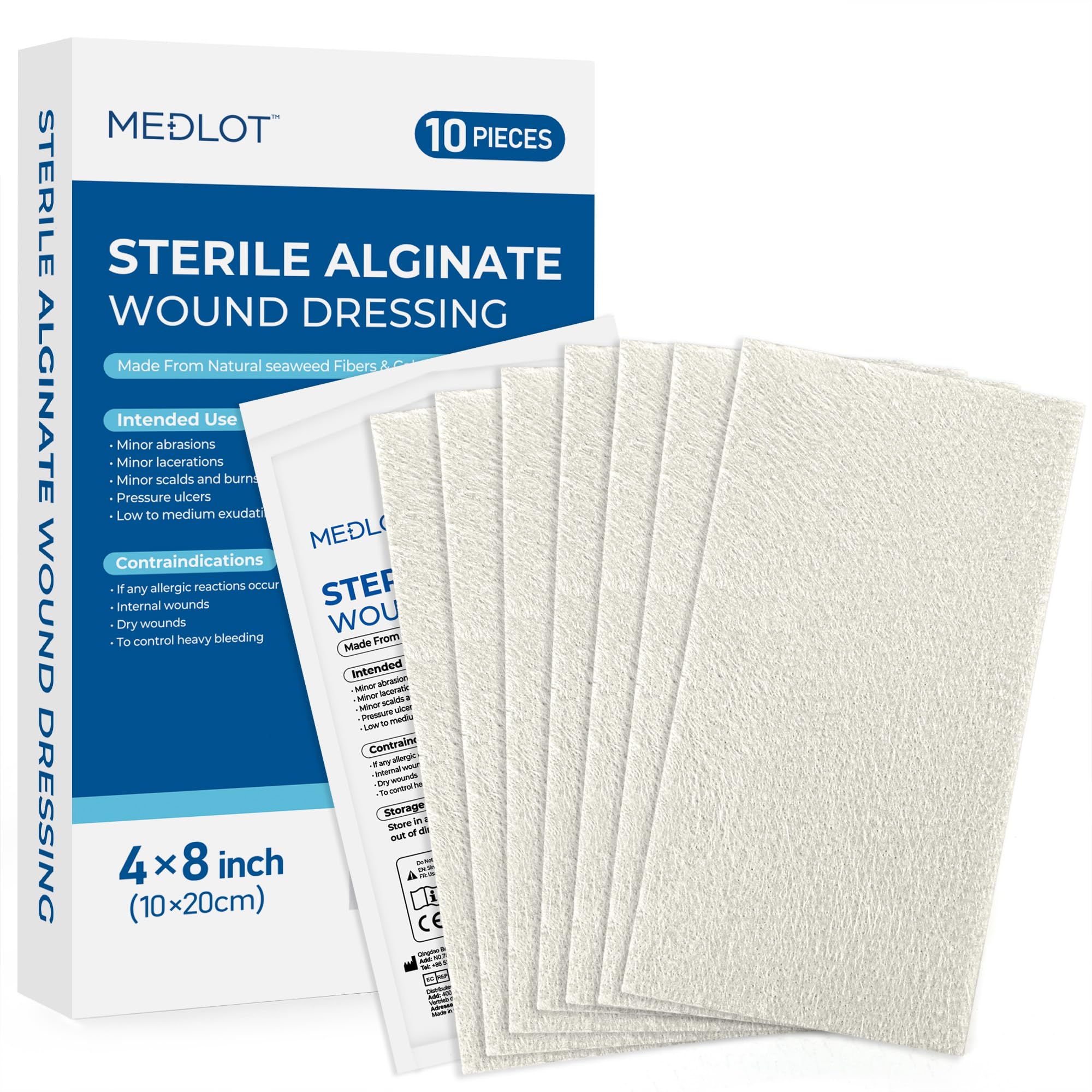 Photo 1 of LotFancy Calcium Alginate Wound Dressing, 4”x8” Patches, 10 Count, Sterile Non-Stick Padding, Highly Absorbent Wound Dressings Pads for Emergency Care, Fast Healing