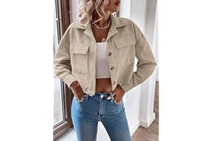 Women's Button Down Corduroy Cropped Jacket Long Sleeve Shacket Jacket