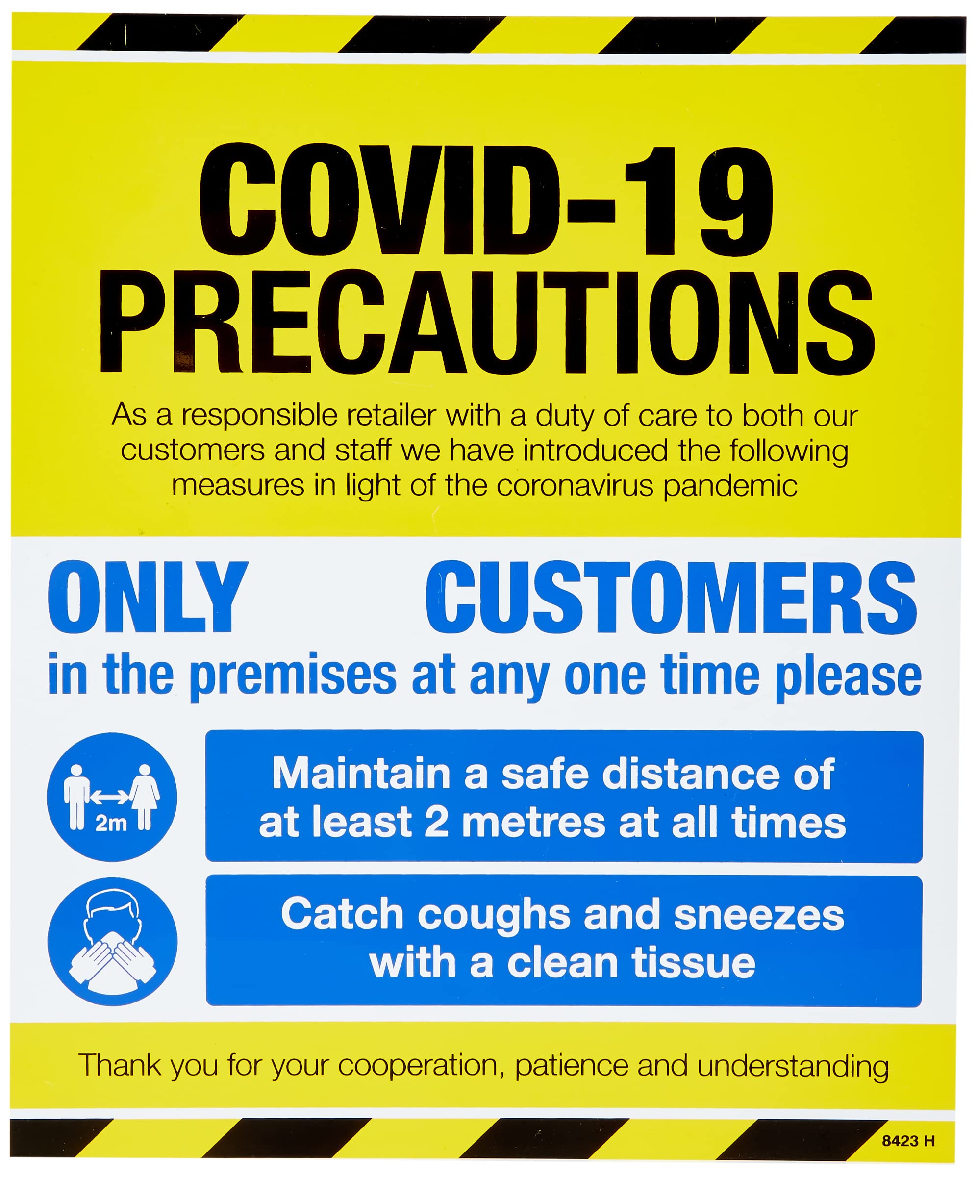 Caledonia Signs 18423H COVID 19 Precautions - Shop window sign