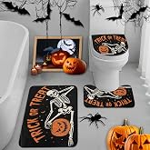 Arttown Bathroom Rug Set of 3,Bath Mats Halloween Pumpkin Skeleton | Funny Orange 3 Pieces No Silp Washable Cover Floor Rug Decorations for Kitchen Bathroom