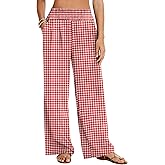 LOMON Palazzo Pants for Women Casual Wide Leg Flowy Pants Beach Vacation Clothes Elastic Waist Boho Trousers with Pockets