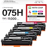 075H Toner Cartridge 4-Pack High Yield with Chip Black Cyan Yellow Magenta Replacement for Canon 075 Compatible Color imageCLASS MF662Cdw MF663Cdw MF665Cdw LBP646Cdw LBP647Cdw MF660C LBP640C Printer