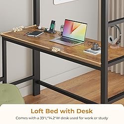 ADORNEVE Twin Size Loft Bed with Desk and 8 Storage