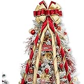 Hismir Christmas Tree Topper Bow,53x13 Inches Large Christmas Bow with Glitter Streamer,Decorative Bows for Xmas Tree Wreath Door Festival Home Decor(Red Gold)