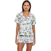 COCO BRANDS Spongebob Womens Pajama Set, Soft Stretchy Pajama Shorts & Short Sleeve, Notch Collar, Button Down Top