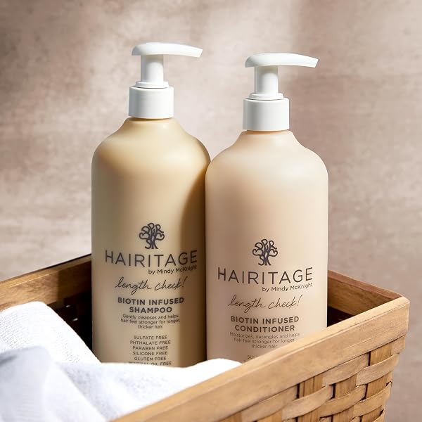 HAIRITAGE BIOTIN + CASTOR OIL SHAMPOO AND CONDITIONER SET – VOLUME + MOISTURE – SULFATE FREE + COLOR SAFE – WOMEN + MEN HYDRATING REPAIR SHAMPOO CONDITIONER