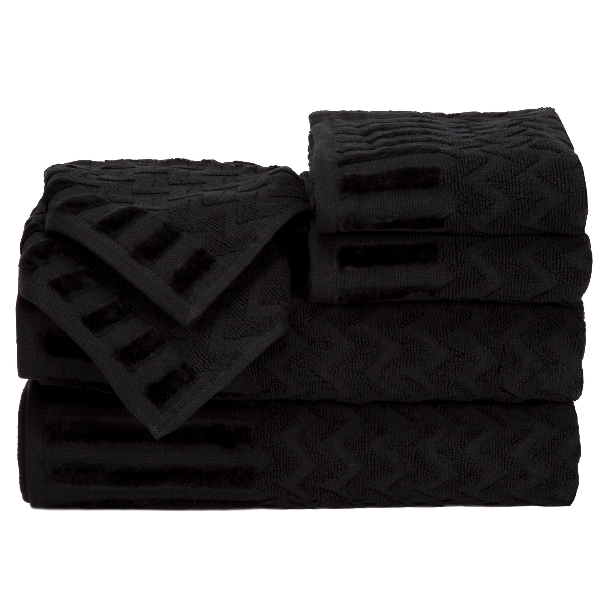 Lavish Home 6-Piece Cotton Deluxe Plush Bath Towel Set – Chevron Patterned Plush Sculpted Spa Luxury Decorative Body, Hand and Face Towels (Black)