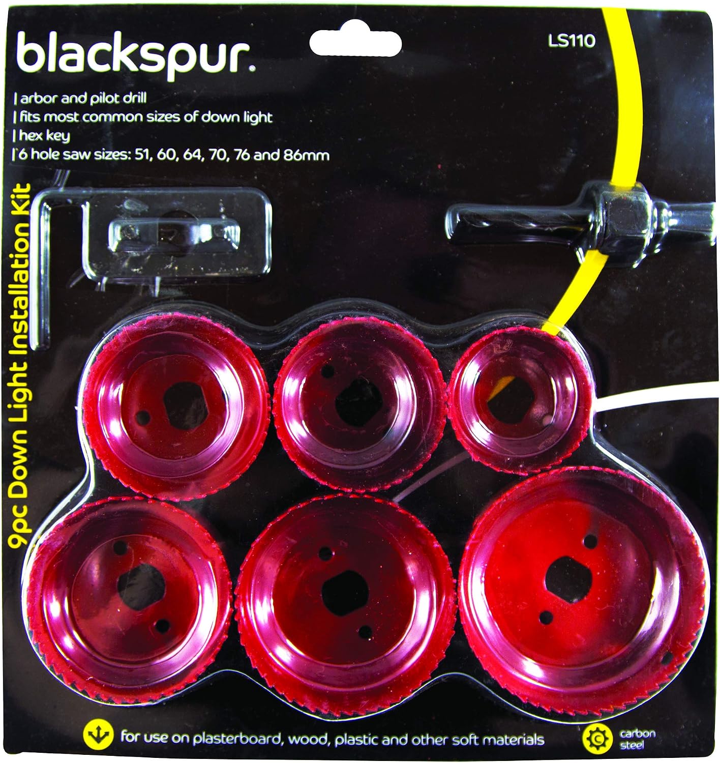 Blackspur Downlighter Instalation Holesaw Kit - 9 Pieces BB-LS110, Brown, 70mm