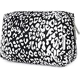 Narwey Cute Cheetah Makeup Bag Travel Cosmetic Bag Organizer Toiletry Bag Make Up Bags with Compartments for Women (Large, Black Leopard-1)