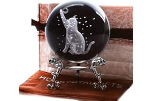 ZEERSHEE 60mm 3D Laser Etched Cat Crystal Ball with Moon Stars Cat Glass Paperweight Figurine for Cats Lovers Home Decor