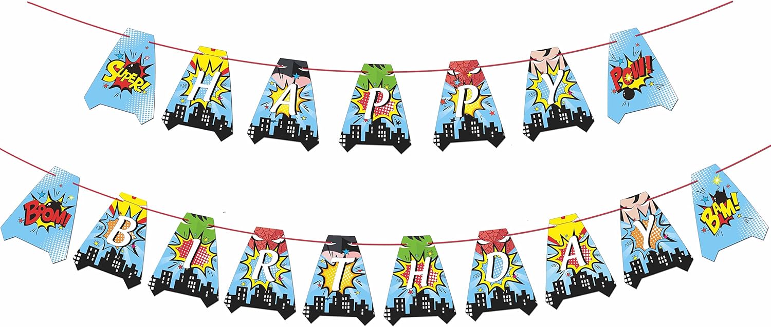 Superhero Happy Bithday Banners Super Heros Cape Themed Party
