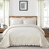 DJY California King Quilt Bedding Set, Beige Lightweight Soft Bedspread Coverlet, Basket Weave Quilted Blanket Thin Quilt Bed Cover for All Season - 3 Piece (1 Quilt, 2 Pillow Shams)