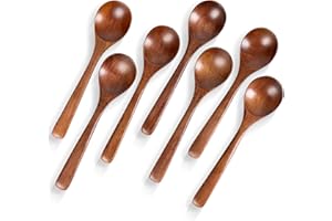 Hefild 7 PCS Wooden Spoons for Eating, 7 inch Wooden Honey Spoons for Tea, Wooden Teaspoons for Stirring Coffee, Hard Wood Ta