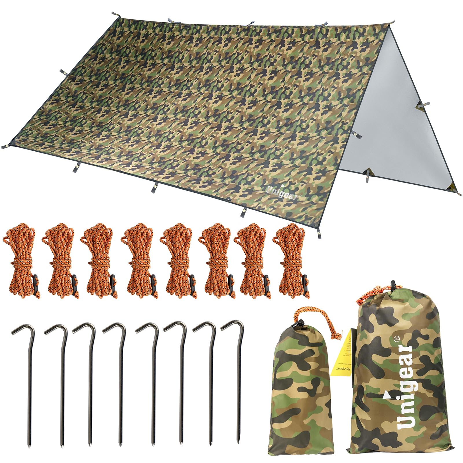 Unigear Tarp Rain Fly Tarp Waterproof Tent Cover Hiking Shelter Foldable Lightweight Waterproof for Camping and Protection Against Rain, Snow and Sun