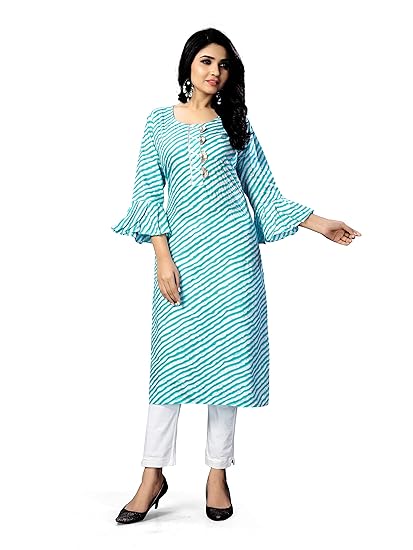 Women's Cotton Regular Printed Kurta with gota Work