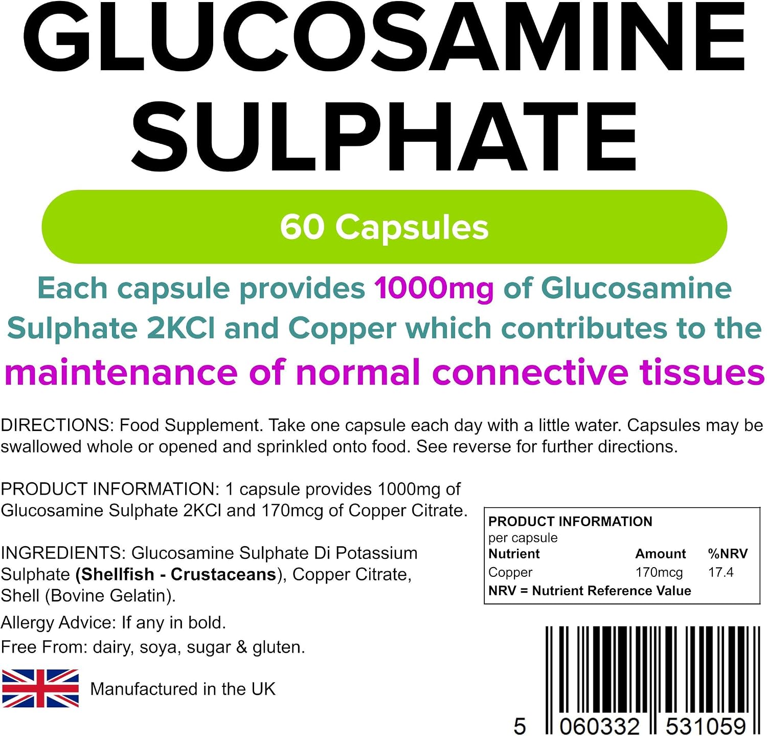 Lindens, Glucosamine Sulphate 1000mg, 60 Capsules, UK Made, Joint Care, 1 a Day, Joint Care Supplements, Joint Health - Image 4