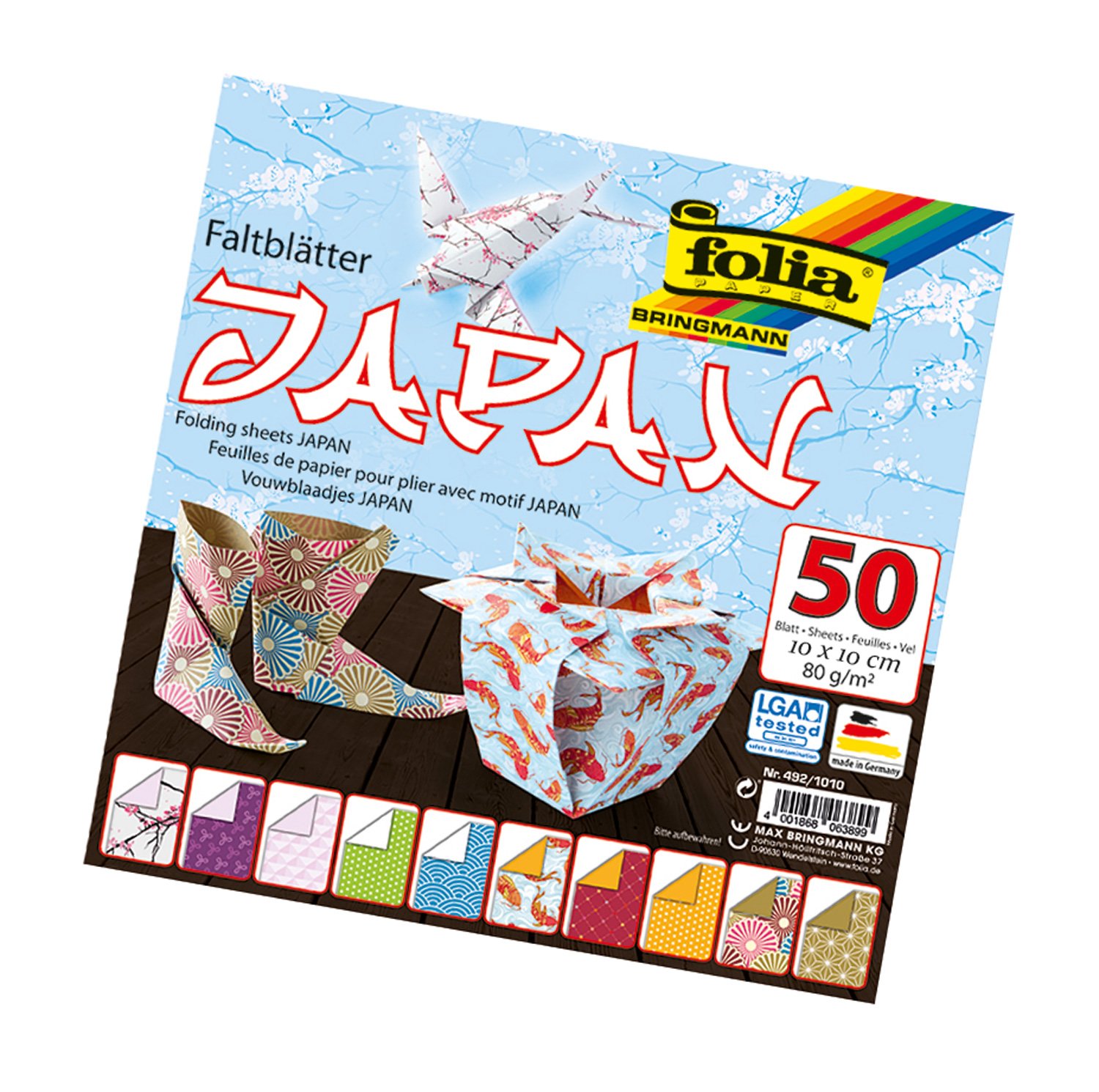 Bringmann Folia ornamental origami paper 80 g/m², 50 sheets in 5 designs, assorted, JAPAN 10x10cm, 10 x 10 cm