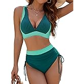 BMJL Women's High Waisted Bikini Sets Modest Tummy Control Swimsuit Two Piece Drawstring Bathing Suit