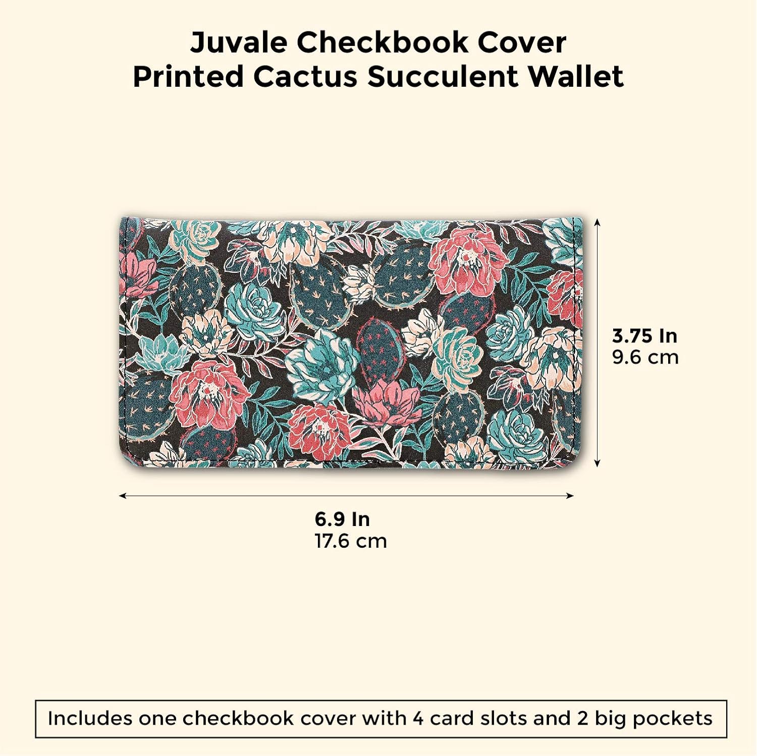 Juvale RFID Blocking Checkbook Cover Printed Cactus Succulent Wallet - 6.9 x 3.75 inches