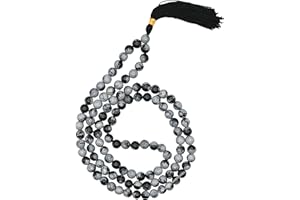 Snowflake Obsidian Buddhist Prayer Beads Japa Mala with 108 Meditation Beads (Without Knots)