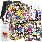 Hello Kitty Backpack with Lunch Box for Set - Bundle with 16" Hello Kitty Backpack, Hello Kitty Lunch Bag, Water Bottle, Tattoos, More | Hello Kitty School Backpack for Girls