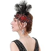 Rulala Fancy Feather Headpiece 1920s Flapper Headband Bling Rhinestone Great Gatsby Headwear Accessories for Women