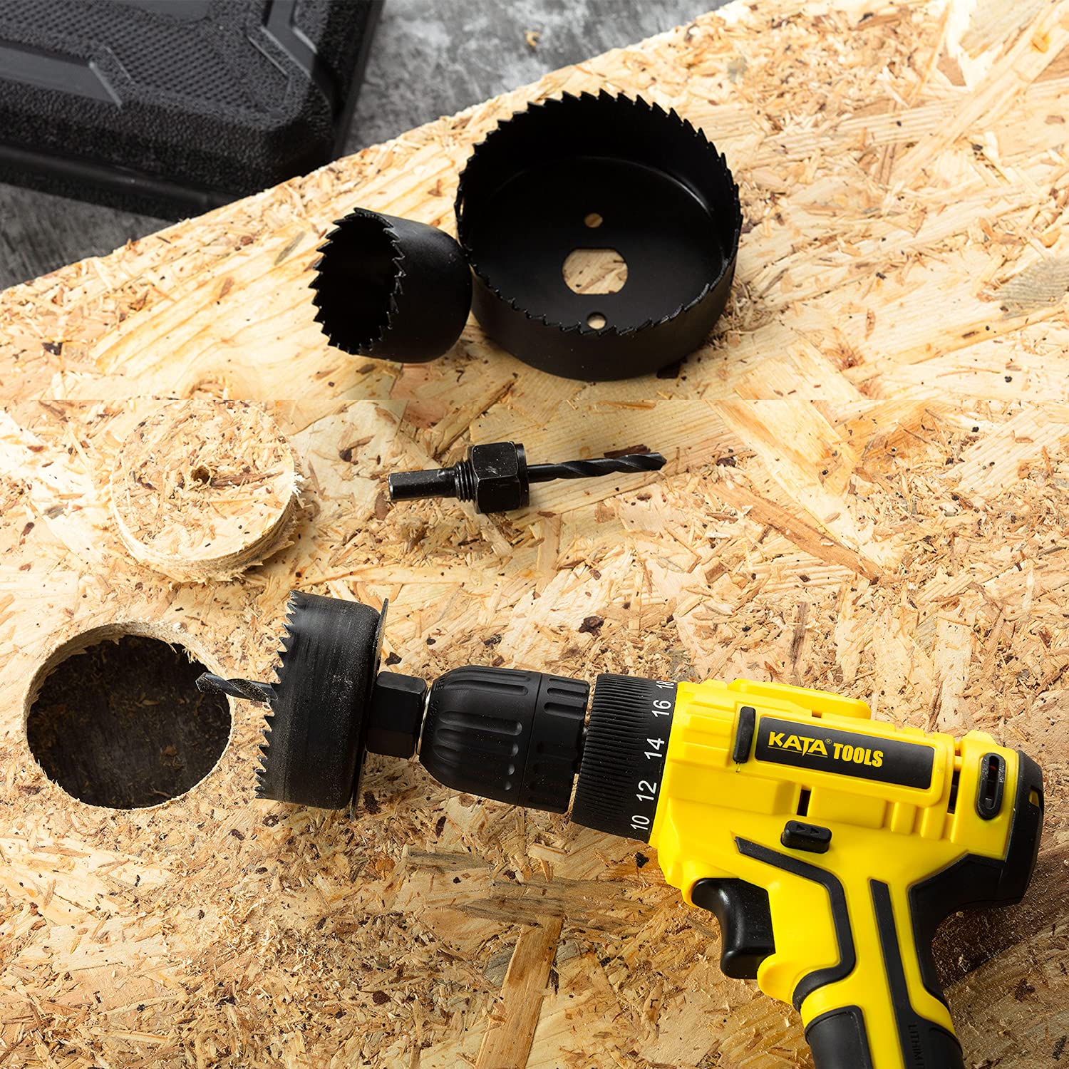 KATA Hole Saw Set 20PCS Hole Saw Kit with 3/4"-6"(19-152mm) 13PCS Saw Blades, 2 Mandrels, 3 Drill Bits, 1 Installation Plate, 1 Hex Key, Ideal for Soft Wood, Plywood, Drywall, PVC: Industrial & Scientific