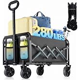 280LBS Collapsible Wagon Cart Foldable Lightweight Grocery Cart with Wheel | Folding Utility Cart with All-Terrain Wheels, Heavy Duty, Portable, Grocery/Shopping/Garden/Sports
