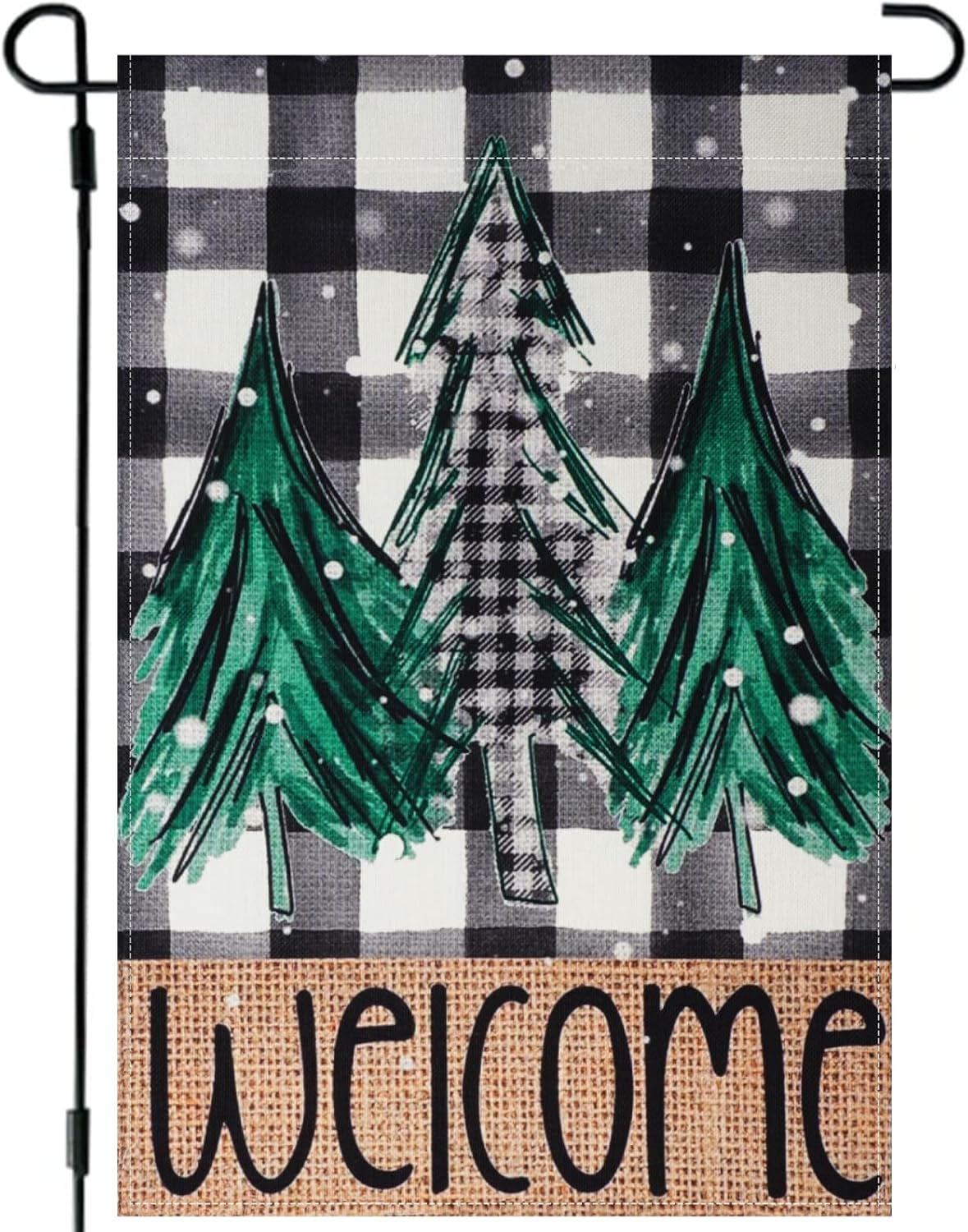 Flags - Winter Garden Flag Double Sided 12×18 Inch Welcome Christmas Trees Buffalo Plaid Home Burlap Decorations for Christmas Farmhouse Outdoor Yard Front Porch…