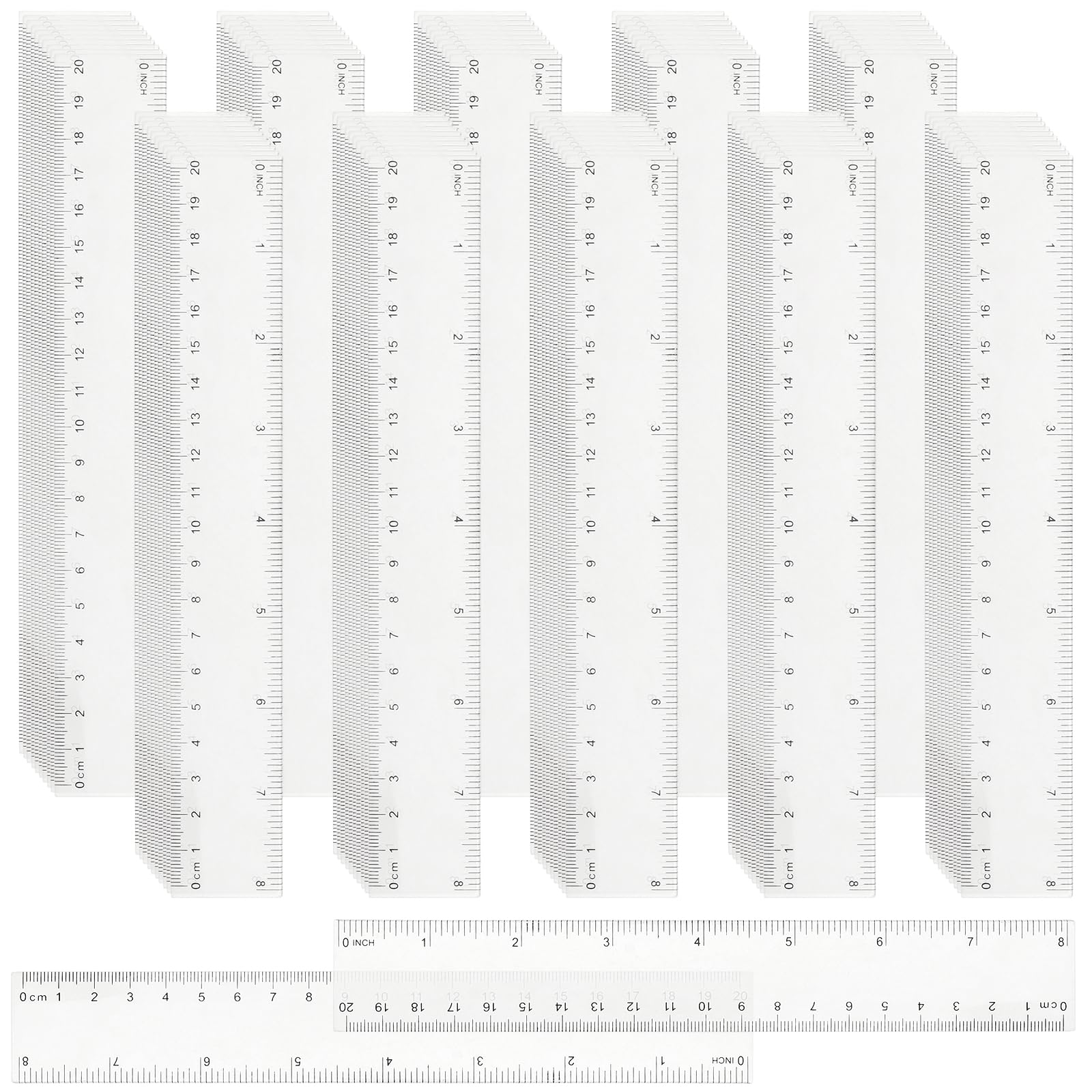 LEXININ 100 PCS 20cm/8 Inch Clear Plastic Ruler Bulk, Transparent Metric Plastic Ruler for Office Supplies