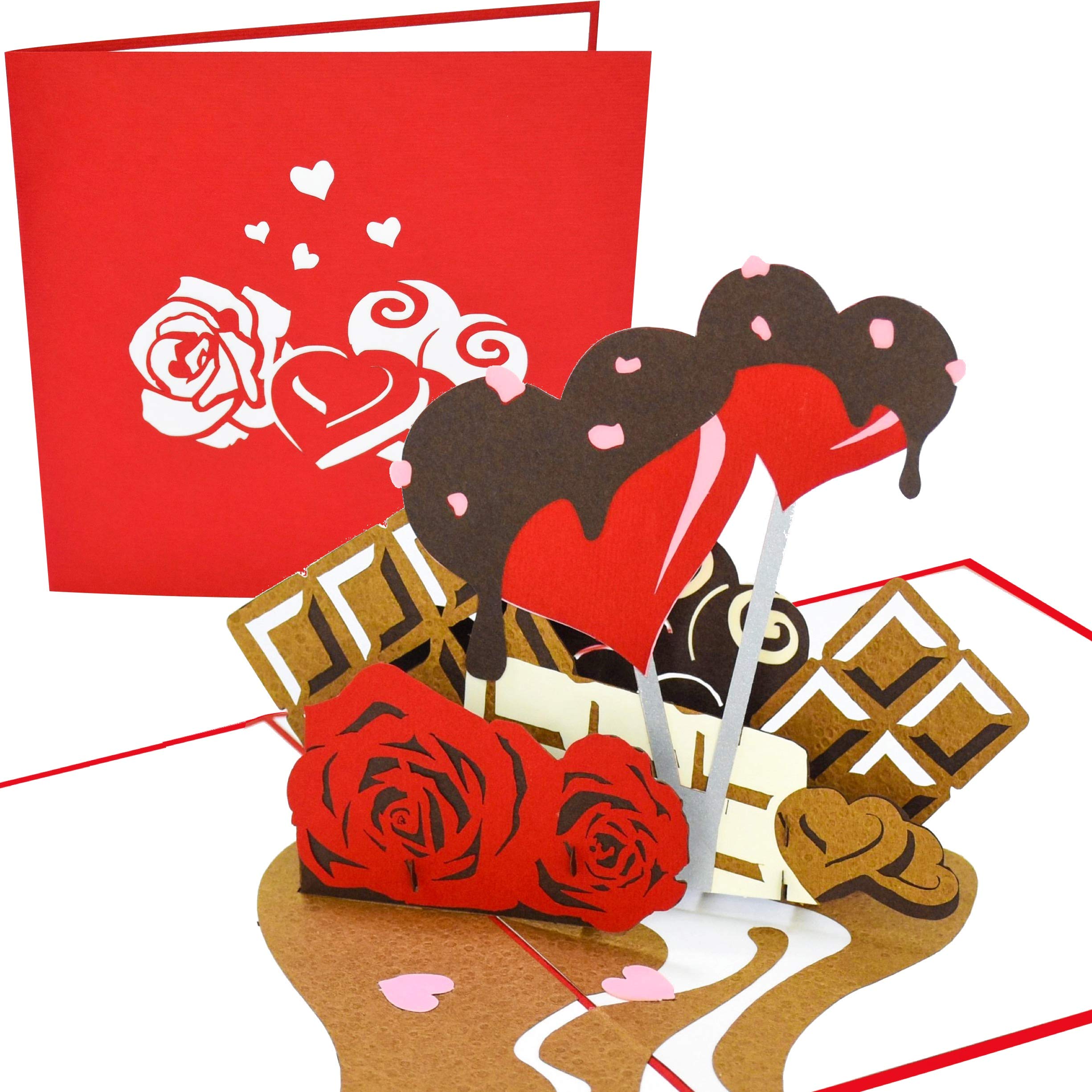 PopLife® Roses and Chocolates 3D Pop Up Card - Happy Anniversary for Her, Happy Valentine's Day, Romantic Date Night, Classic V-Day