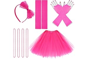 jiebor 80s Costume Accessories Outfits for Women Tutu Skirt Headband Leg Warmers Fishnet Gloves Necklace Halloween Party