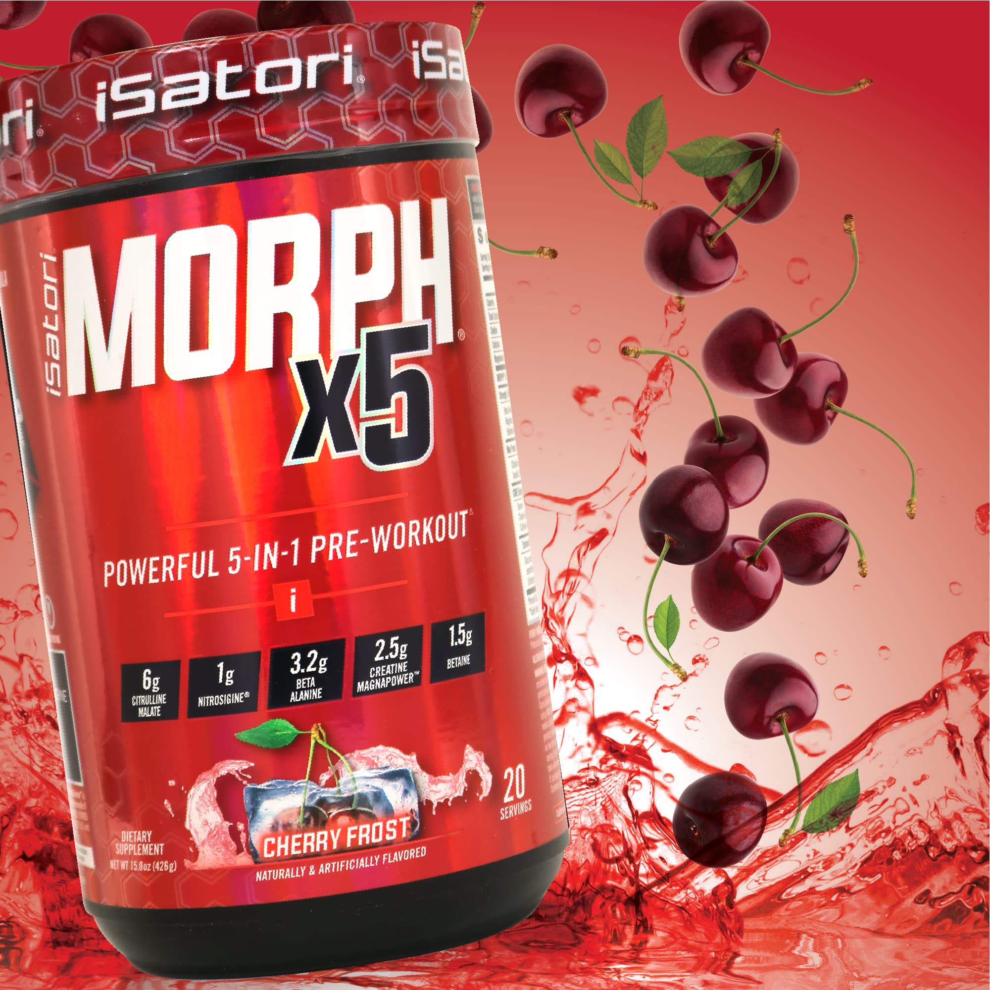 iSatori Morph X5 Intense Pre Workout with Beta Alanine, Creatine Magnapower, Citrulline Malate- Nitric Oxide Flow & Pump Supplement for Energy, Endurance and Strength, Cherry Frost (20 Servings)